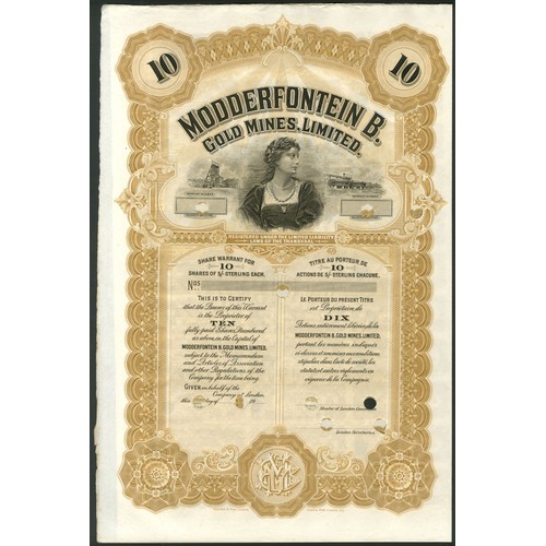 203 - South Africa: Modderfontein B. Gold Mines Limited, an unissued certificate for 25 shares, 19-, circa... 