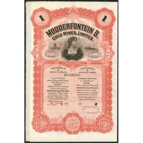 205 - South Africa: Modderfontein B. Gold Mines Limited, an unissued certificate for 25 shares, 19-, circa... 