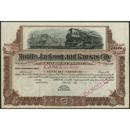 657 - U.S.A.: Mobile, Jackson and Kansas City Railroad Co., Alabama and Mississippi, $100 shares, 189[7], ... 