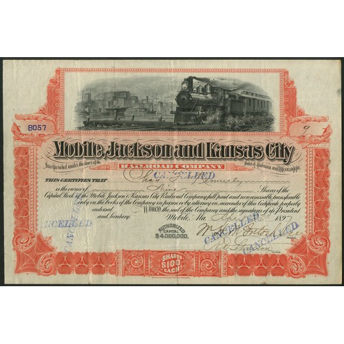 657 - U.S.A.: Mobile, Jackson and Kansas City Railroad Co., Alabama and Mississippi, $100 shares, 189[7], ... 