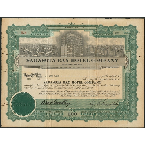 746 - ** U.S.A: A collection of Florida Hotel certificates, comprising Mira-Mar Hotel, $1000 bond, 1923. B... 