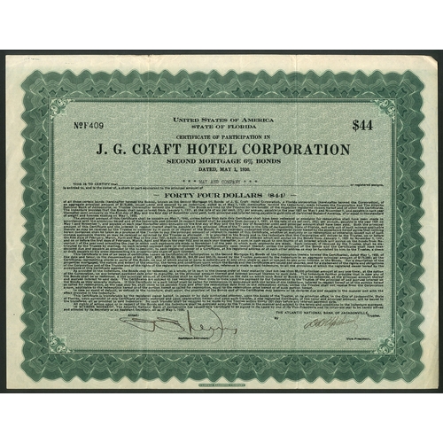 746 - ** U.S.A: A collection of Florida Hotel certificates, comprising Mira-Mar Hotel, $1000 bond, 1923. B... 