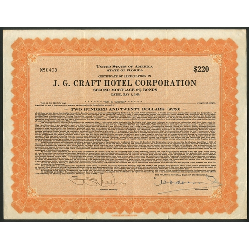 746 - ** U.S.A: A collection of Florida Hotel certificates, comprising Mira-Mar Hotel, $1000 bond, 1923. B... 