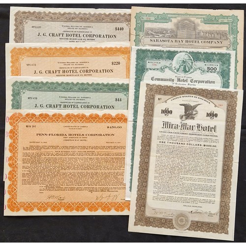 746 - ** U.S.A: A collection of Florida Hotel certificates, comprising Mira-Mar Hotel, $1000 bond, 1923. B... 