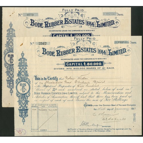 51 - British Borneo: Bode Rubber Estates (1914) Ltd., pair of certificates for 2/- shares, 191[8], #2542 ... 