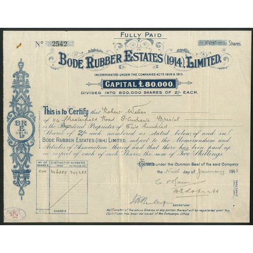 51 - British Borneo: Bode Rubber Estates (1914) Ltd., pair of certificates for 2/- shares, 191[8], #2542 ... 