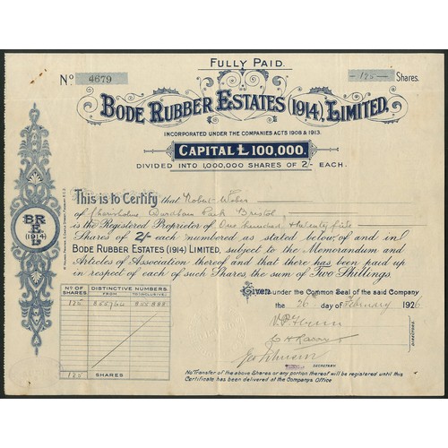 51 - British Borneo: Bode Rubber Estates (1914) Ltd., pair of certificates for 2/- shares, 191[8], #2542 ... 