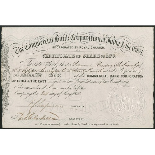 105 - China/Great Britain: Commercial Bank Corporation of India & the East, £25 share, 1864, #2638, bl... 