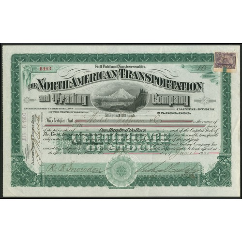 683 - ª U.S.A.: North American Transportation and Trading Company, $100 Shares, Chicago 19[00], #B463, sig... 