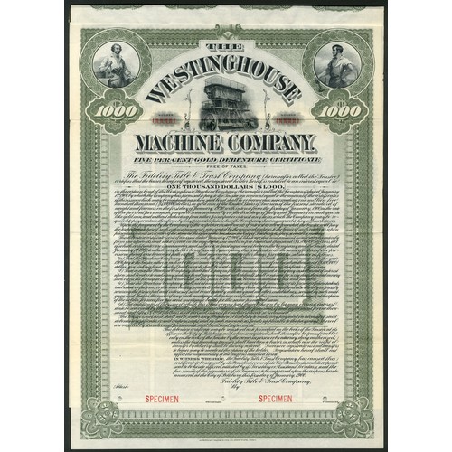 781 - U.S.A.: Westinghouse Machine Company, a specimen 5% Gold Debenture, 1900, $1000, from the ABNCo arch... 