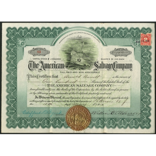 681 - U.S.A.: American Salvage Company, $1 shares, 19[16], #84, lovely vignette of the Sisson Diving machi... 