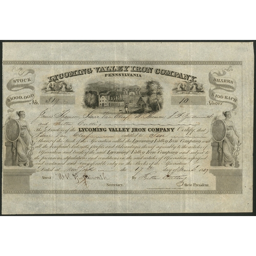 772 - U.S.A.: Lycoming Valley Iron Company, Pennsylvania, $100 shares, 18[59], #319, attractive vignettes ... 