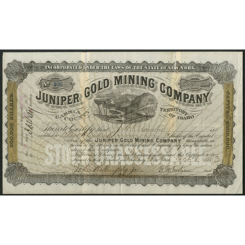 711 - U.S.A: Juniper Gold Mining Co., $1 shares, unassessable, 188[3], #406, hydraulic mining scene in cen... 