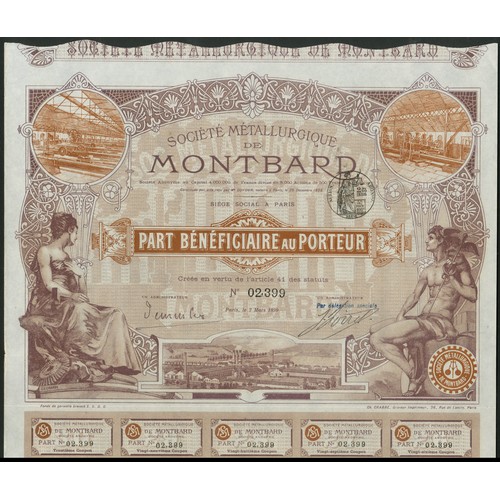 245 - France: Société Métallurgique de Montbard, part bénéficiaire, Paris 1899, #2399 of 8000 issued, very... 