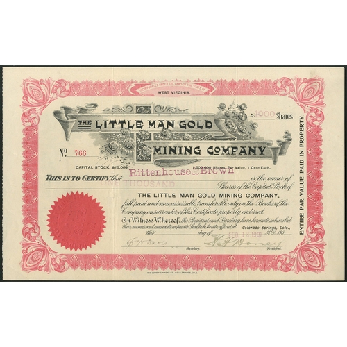 730 - U.S.A: Little Man Gold Mining Co., (WV), 1 cent shares, 190[1], #766, decorative title and border, b... 