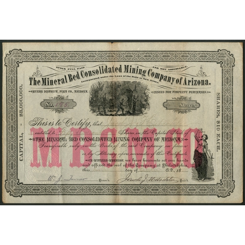 734 - U.S.A.: Mineral Bed Consolidated Mining Company of Arizona, $10 shares, 18[80], #195, vignette of mi... 