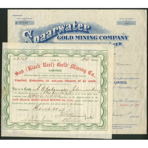 223 - South Africa: Sun (Black Reef) Gold Mining Co. Ltd., £1 shares, 188[9], #2159, ornate border, red an... 