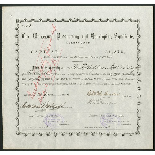 232 - South Africa: Welgegund Prospecting and Developing Syndicate, Klerksdorp, £25 shares, 188[9], #13, b... 