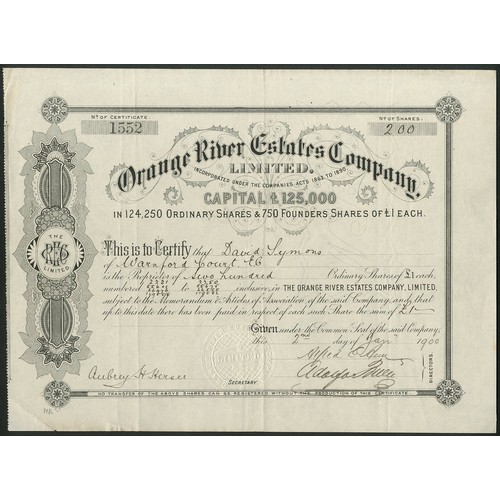 213 - South Africa: Orange River Estates Co. Ltd., £1 ordinary shares, 1[900], #1552, black with scrollwor... 