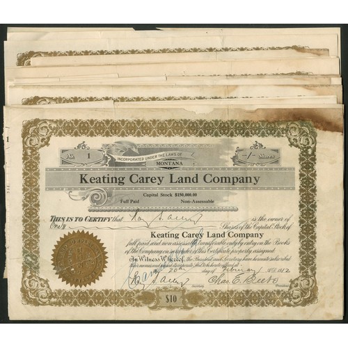 770 - U.S.A.: Keating Carey Land Company,
a group of 17 certificates for $10 shares, all dated 19[12], ran... 