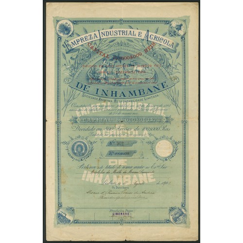 163 - Mozambique: Empreza Industrial e Agricola de Inhambane, one share, 189[1902], #962, blue and green, ... 