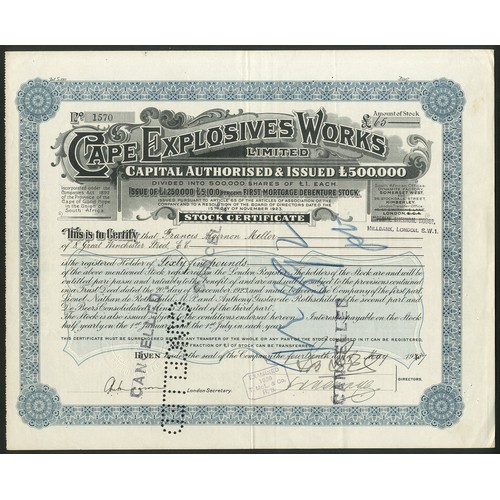 180 - ª South Africa: Cape Explosives Works, First Mortgage Debenture Stock certificate, London 192[37], #... 