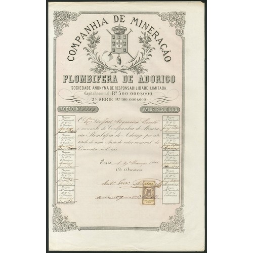 266 - Portugal: Companhia de Mineração Plombifera de Adorigo, 50$000 share, 2nd series, 1880, #1384, large... 