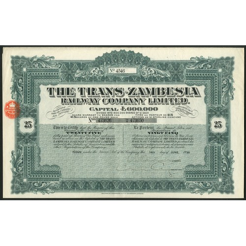 164 - Mozambique: Trans-Zambesia Railway Company Limited, 25 shares of £1, 19[20], #4546, green, printed b... 