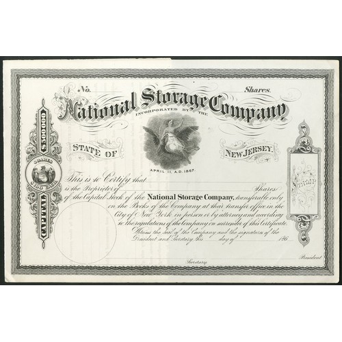 774 - U.S.A.: National Storage Company, $100 shares, 186[7], #18, black, red seal, cancelled. Together wit... 