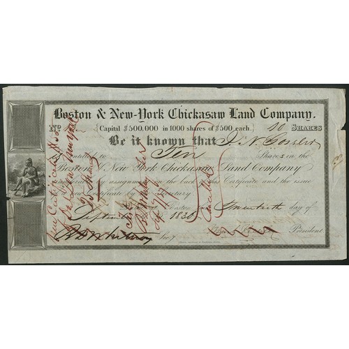 763 - U.S.A.: Boston and New York Chickasaw Land Company, $500 shares, [1836], #13, native American sittin... 