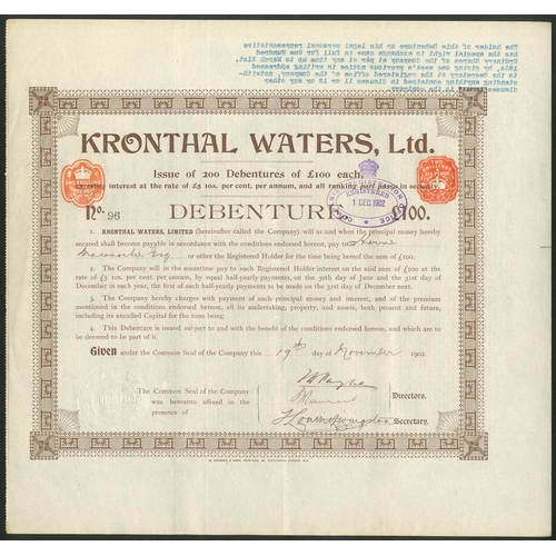 248 - Germany: Kronthal Waters Limited, £100 debenture, 1902, #96, of only 200 issued, ornate border, brow... 