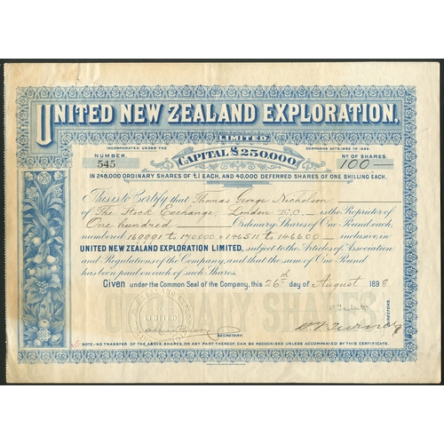 49 - New Zealand: United New Zealand Exploration Limited, £1 Ordinary shares, 189[8], #545, ornate ... 