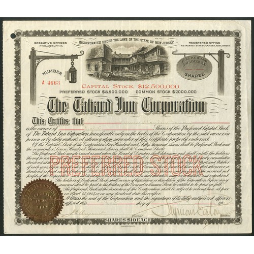 778 - ** U.S.A.: Tabard Inn Corporation, preferred stock, 19[04], #A4663, brown, gold seal. Chartered in N... 