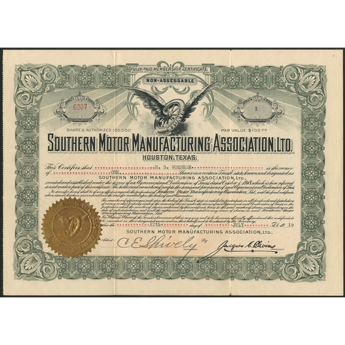 689 - U.S.A: Southern Motor Manufacturing Association Ltd., Houston, Texas, $100 shares, 19[19], #6207, wi... 