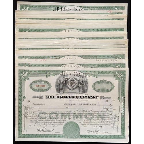 716 - U.S.A.: Erie Railroad Co., a group of 43 certificates for common shares, 1950s, green and black, pri... 