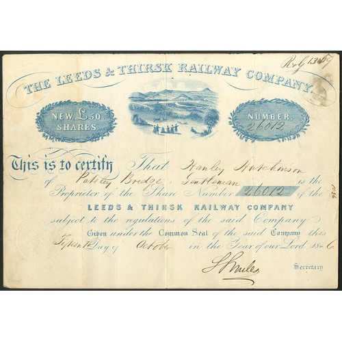 397 - Great Britain: Leeds & Thirsk Railway Co., £50 New Share, 184[6], blue, vignette at top. A line ... 