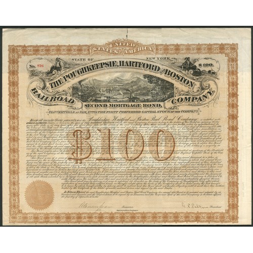 742 - U.S.A.: Poughkeepsie, Hartford and Boston Railroad Co., second mortgage bond, $100, 1875, #876, larg... 