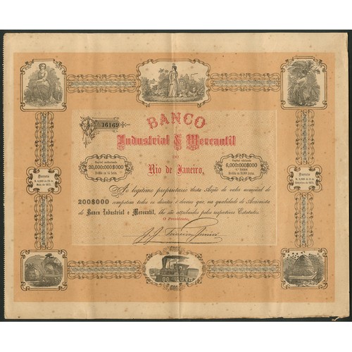 592 - Brazil: Banco Industrial y Mercantil do Rio de Janeiro, a group of 26 certificates for 1 share of th... 