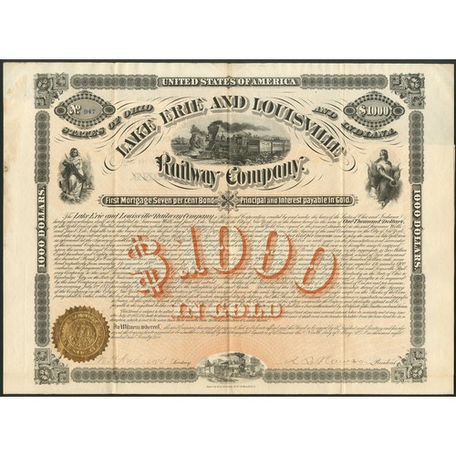 731 - U.S.A.: Lake Erie and Louisville Railway Company, First Mortgage 7% Bond, $1000, 1872, #947, large f... 