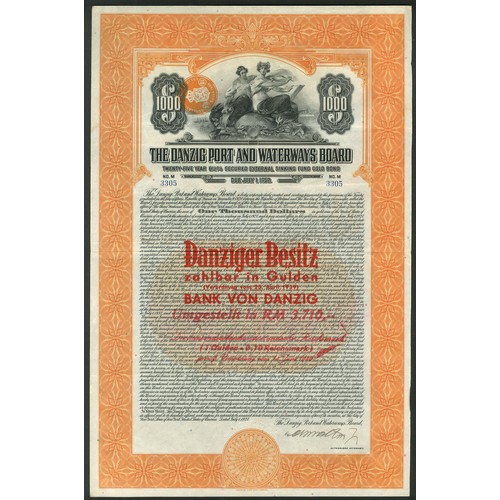 256 - ** Danzig: Danzig Port and Waterways Board, 1927 25-Year 6½% External Sinking Fund Bond, $1000, #330... 