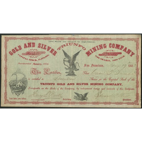 627 - ** Mexico: Triunfo Gold & Silver Mining Co., $200 shares, San Francisco 186[3], #281, vignette o... 