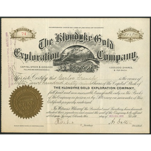 788 - ** U.S.A.: Klondyke Gold Exploration Company, $1 shares, 189[9], #74, vignette of hydraulic mining, ... 