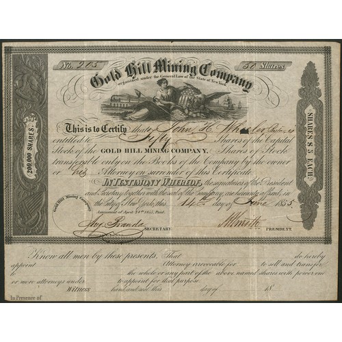 778 - ** U.S.A.: Gold Hill Mining Company, $5 shares, 185[5], #205, Liberty with eagle and shield, black. ... 