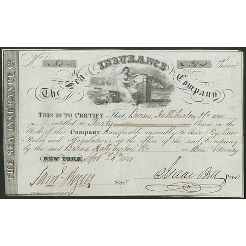 763 - ** U.S.A.: Sea Insurance Company, [30] shares, New York 183[5], #85, allegorical figure with shipwre... 