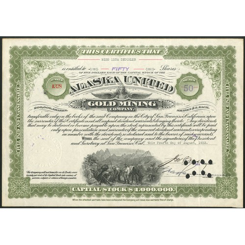 765 - ** U.S.A.: Alaska United Gold Mining Company, pair of bearer certificates for 20 shares, New York 18... 