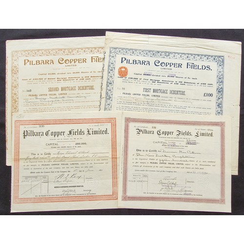 40 - Australia: Pilbara Copper Fields Limited, a collection of 4 different certificates comprising 5/- sh... 