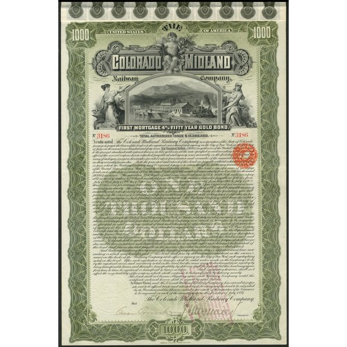 711 - U.S.A.: Colorado Midland Railway Co., $1000 First Mortgage 4% Fifty Year Gold Bond, 1897, #3186, lar... 