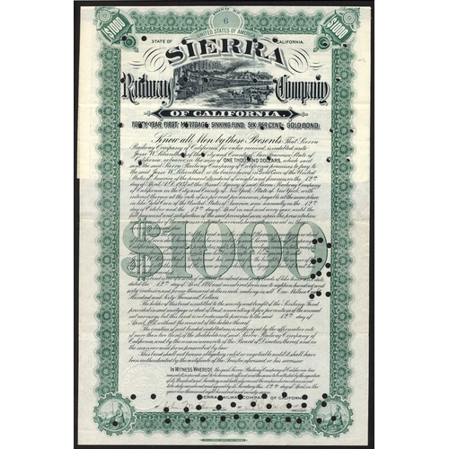 749 - U.S.A.: Sierra Railway Co. of California, 40yr first mortgage sinking fund 6% Gold Bond, $1000, 1897... 