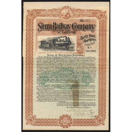 749 - U.S.A.: Sierra Railway Co. of California, 40yr first mortgage sinking fund 6% Gold Bond, $1000, 1897... 