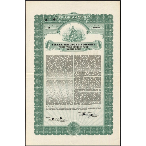 748 - U.S.A.: Sierra Railroad Co. (CA), 40 year sinking fund income bond for $1000, 1936, #M, allegorical ... 